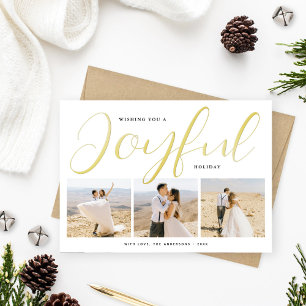 Joyful Modern Gold Script Foto Collage Folien Feiertagskarte