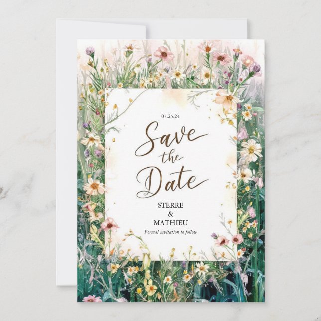 Joyful Modern Wildblume Wedding Save The Date (Vorderseite)