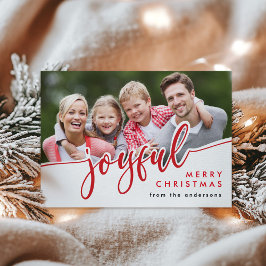 JOYFUL Modernes Red White Frohe Weihnachts-Foto Feiertagskarte