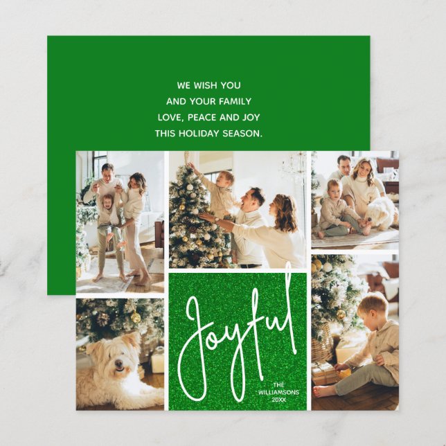 JOYFUL Multi Foto Budget Green Holiday Cards (Vorne/Hinten)