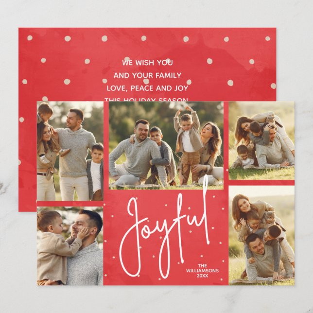 JOYFUL Multi Foto Red Christmas Feiertagskarte (Vorne/Hinten)