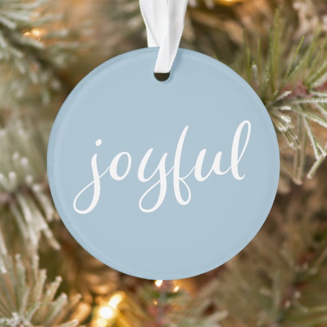 Joyful Pastell Blue Script Weihnachtsfeiertag Ornament (Baum)