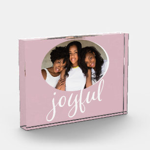 Joyful Pastell Pink Script Weihnachtsfeiertag Fotoblock