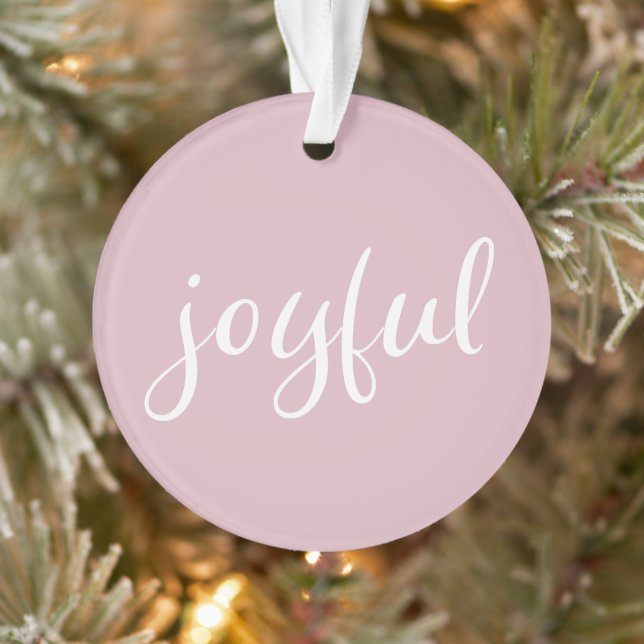 Joyful Pastell Pink Script Weihnachtsfeiertag Ornament (Baum)