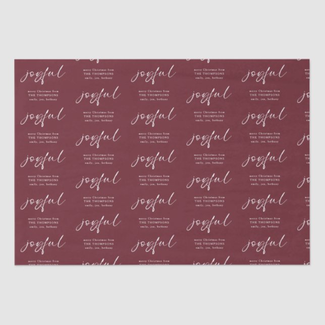Joyful Pattern Merry Weihnachtsname Burgundy Seidenpapier (Vorderseite)