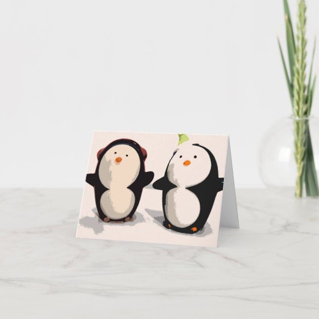 Joyful Penguins Feiertagskarte (Vorderseite)