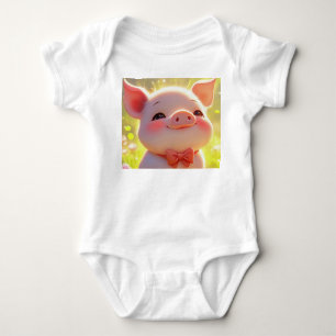 Joyful Piglet in the Meadow - Baby Bodysuit Strampler