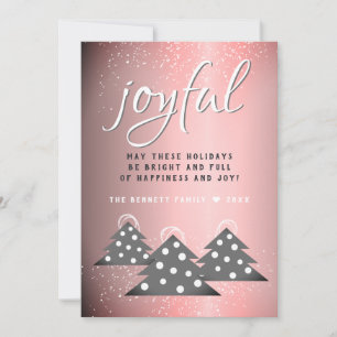 Joyful Pink Metallic Script Weihnachtsbaum Familie Feiertagskarte