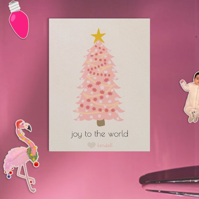 Joyful Pink Tree Individuelle Name Weihnachtsmagne Magnetkarte (Von Creator hochgeladen)