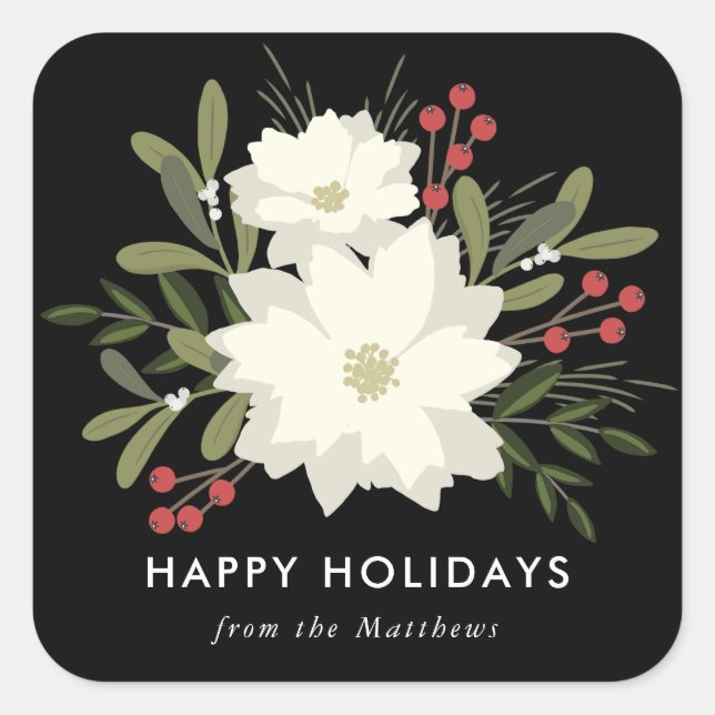 Joyful Poinsettia - Weihnachtsaufkleber Quadratischer Aufkleber (Vorderseite)