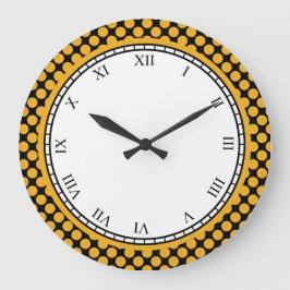 Joyful Polka Dot Roman Ziffern Gelb auf jeder Farb Große Wanduhr