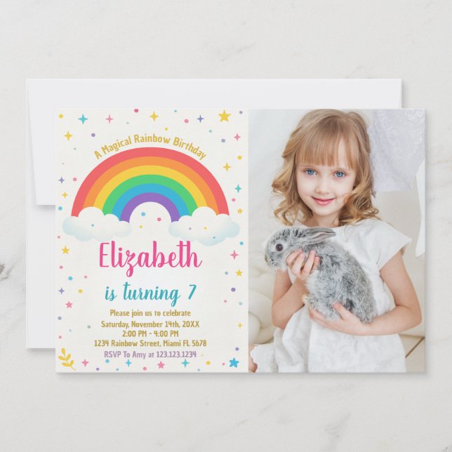 Joyful Rainbow Birthday Einladung mit Foto (Vorderseite)