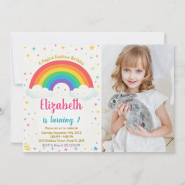 Joyful Rainbow Birthday Einladung mit Foto