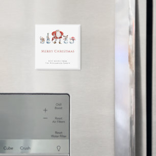 Joyful Red Christmas Santa Snowman Magnet