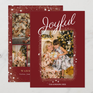 Joyful Red Foto Collage Gold Stars Staubparcours Feiertagskarte