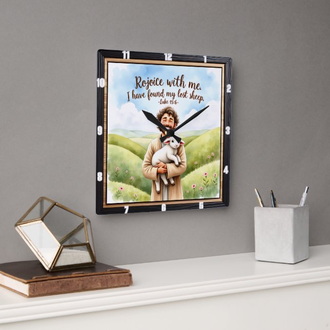 Joyful Reunion: Shepherd's Embrace Quadratische Wanduhr (Büro)