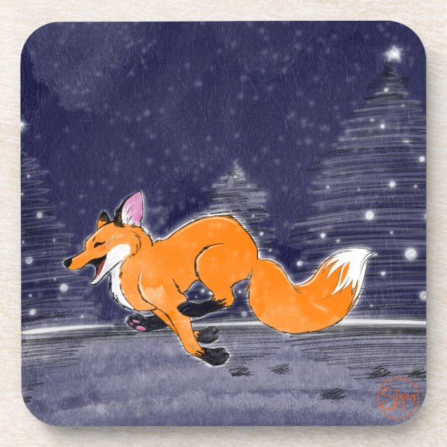 Joyful Running Fox Untersetzer Set (Vorderseite)
