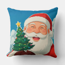 Joyful Santa Claus Holding a Small Christmas Tree