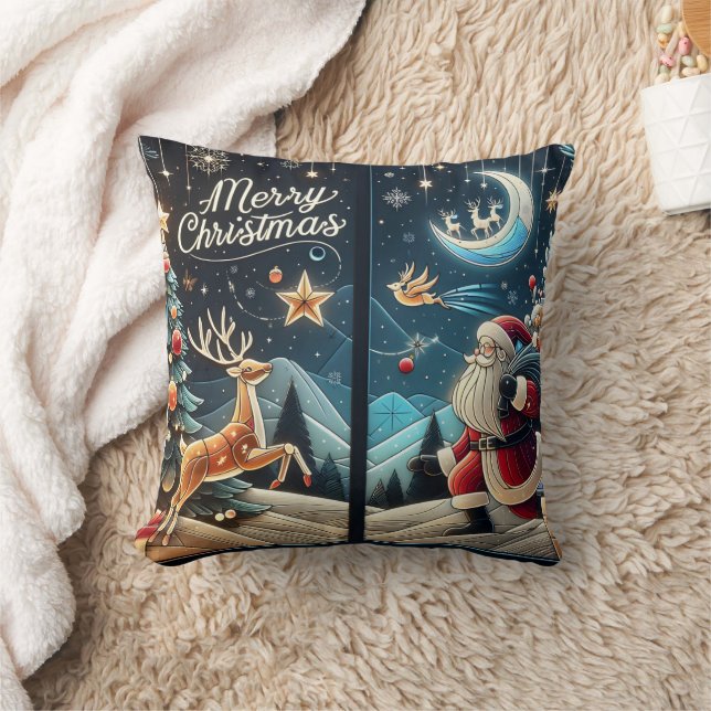Joyful Santa on snowy Christmas Eve Kissen (Decke)