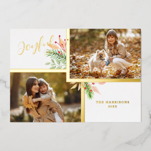 Joyful Script Botanical 2-Foto mit Goldrahmen Folien Feiertagskarte