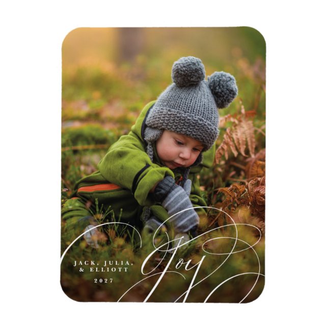 Joyful Script Happy Foto Holiday Magnet (Vertikal)