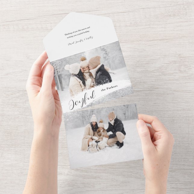 Joyful Script mit Snowy Brushstroke 2-Foto All In One Einladung (Abreißen)