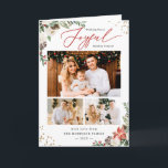 Joyful Script Winter Chic Floral 3 Foto Feiertagskarte<br><div class="desc">Senden Sie Ihre Grüße der Saison mit dieser "Winter Chic Botanical Floral 3 Foto Weihnachtskarte",  um Ihre Urlaubswünsche zu markieren.</div>
