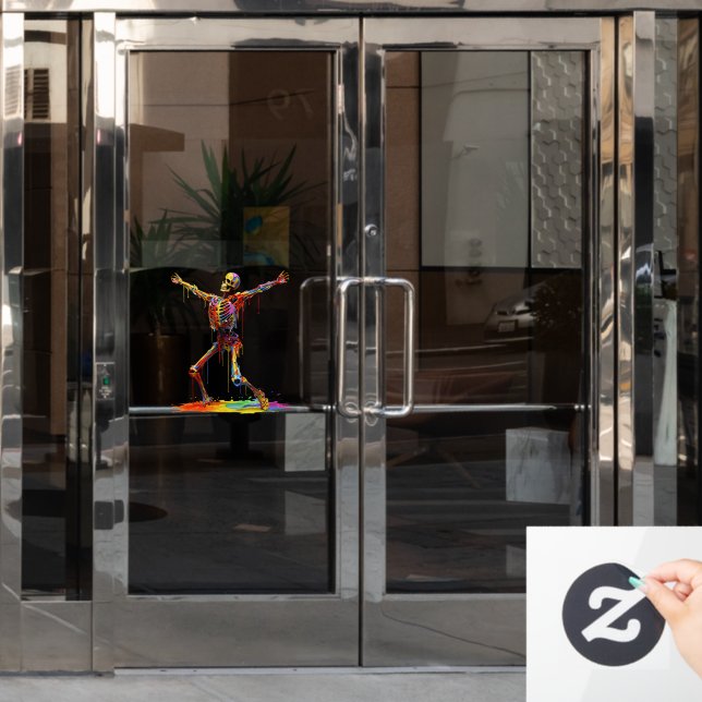 Joyful Skeleton: Tanz der Farben Fensteraufkleber (Büro Tür)