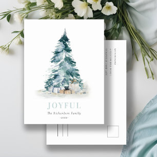 Joyful Snow Watercolor Pine Feiertagspostkarte