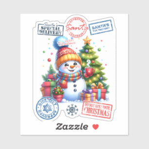 Joyful Snowman Celebrates Weihnachten Aufkleber