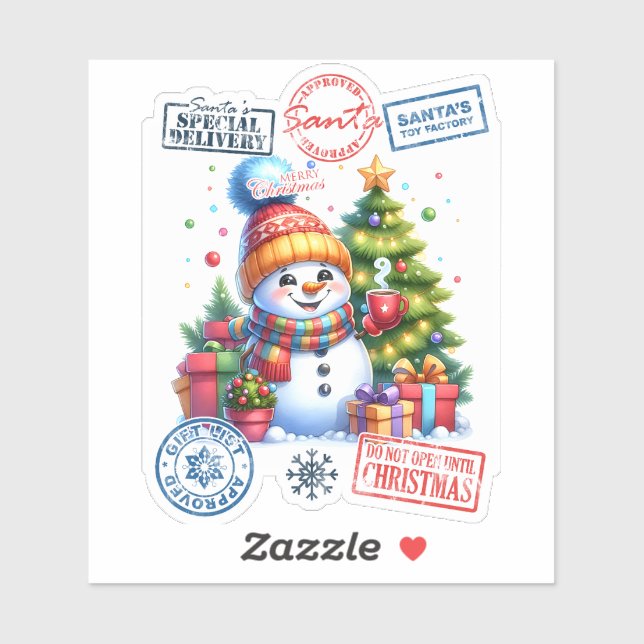Joyful Snowman Celebrates Weihnachten Aufkleber (Blatt)