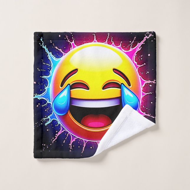 Joyful Splash: Laughing Emoji Art Badhandtuch Set (Waschlappen)