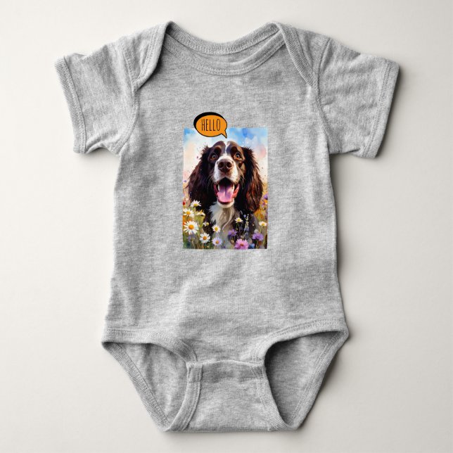 Joyful Springer Spaniel  in Watercolor Baby Strampler (Vorderseite)