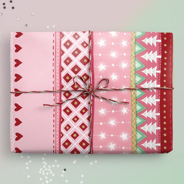Joyful Stripe Pink Weihnachten Geschenkpapier (Gift mockap)