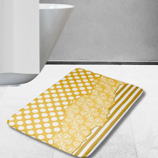 Joyful Stripes floral Polka Dot gelb gelb Badematte (Joyful Stripes Floral Polka Dot Layered Yellow Bath Mat)