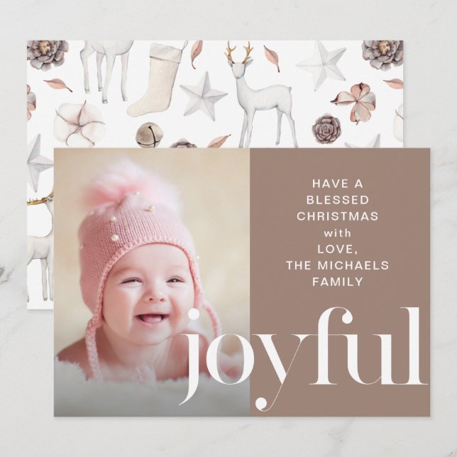 Joyful Taupe Weihnachten Illustriertes Hirsch Foto (Vorne/Hinten)