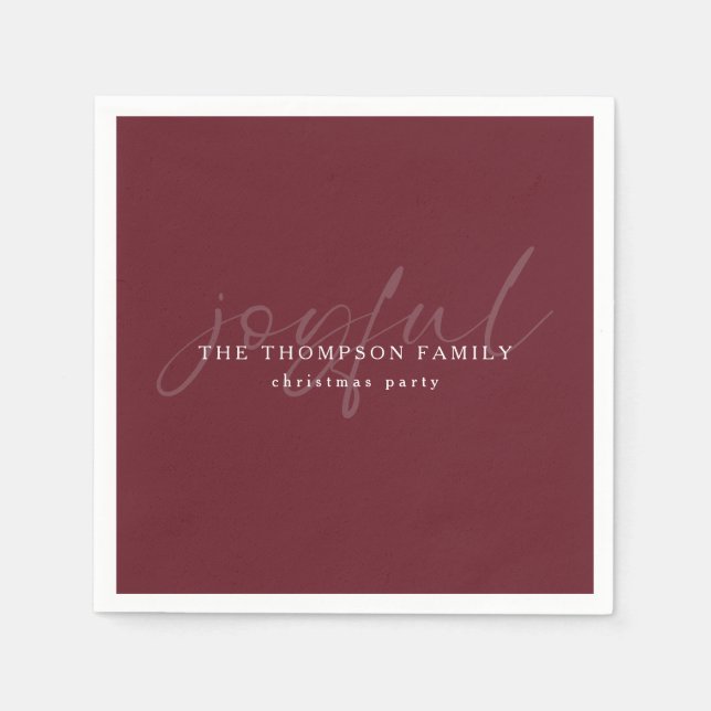Joyful Text Overlay Name Christmas Burgundy Serviette (Vorderseite)