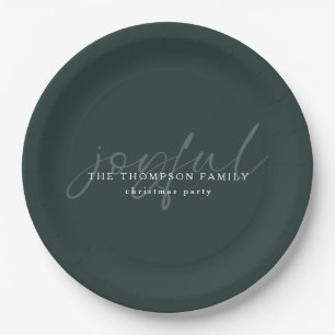 Joyful Text Overlay Name Christmas Dark Green Pappteller
