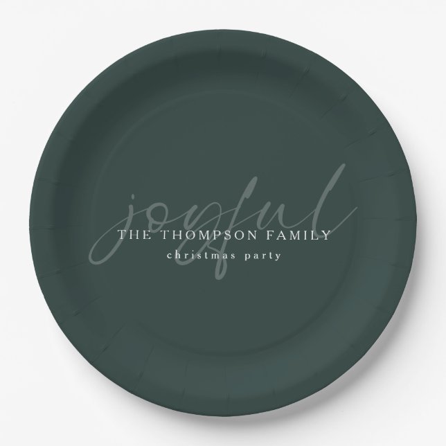 Joyful Text Overlay Name Christmas Dark Green Pappteller (Vorderseite)