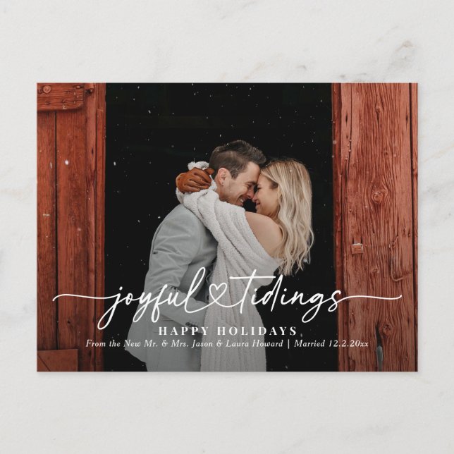 Joyful Tidings Newlyweds Holiday Card Postkarte (Vorderseite)