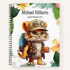 Joyful Tiger Cub with Backpack and coffee Notizbuch