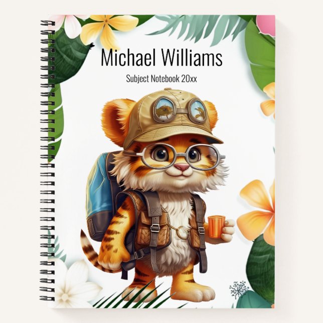 Joyful Tiger Cub with Backpack and coffee Notizbuch (Vorderseite)