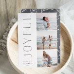 Joyful Trio Modern 3 Feiertagskarte<br><div class="desc">A chic and elegant holiday card design featuring three fotos aligned at the right in a vertilayout. "Joyful" Appears alongside your foto in understated,  modern type. Personalize with your family name and custom holiday greeting beneath for the perfekt finishing touch to these minimum minimalist Christmas 2021 foto cards.</div>