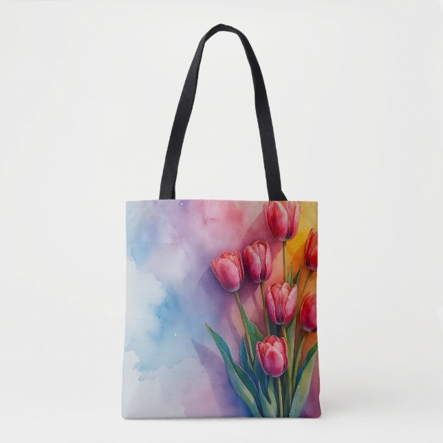 Joyful tulips Aquarell Tasche (Vorderseite)