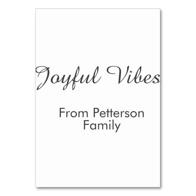 Joyful Vibes red Christmas add family name date  Tischnummer (Vorderseite)