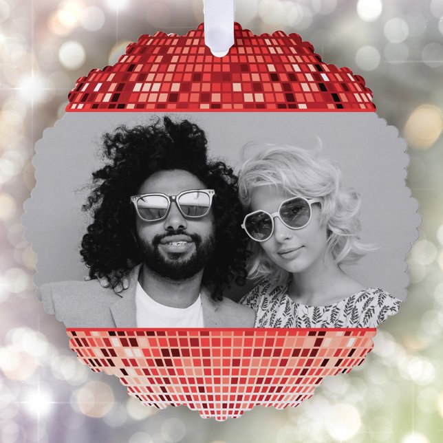 Joyful Vibes Retro Disco Ball Foto Weihnachten Ornament Karte (Von Creator hochgeladen)