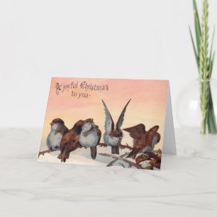 Joyful Vintag Bird Art Christmas Card Feiertagskarte