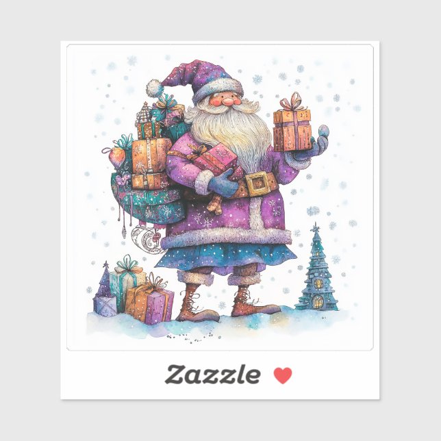Joyful Violet Santa Celebrates Weihnachten Aufkleber (Blatt)