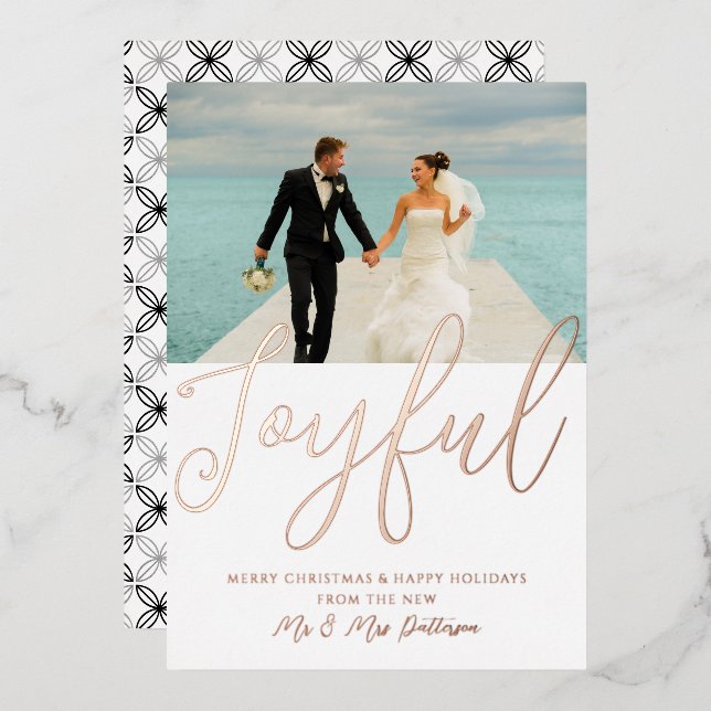 Joyful Wedding Mr. & Mrs. First Christmas Foto Folieneinladung (Vorderseite/Rückseite)