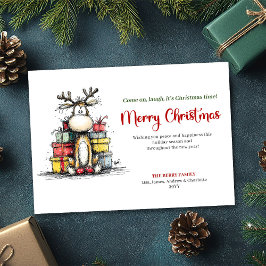 Joyful Whimsical Reindeer Holiday Greeting Card Feiertagskarte